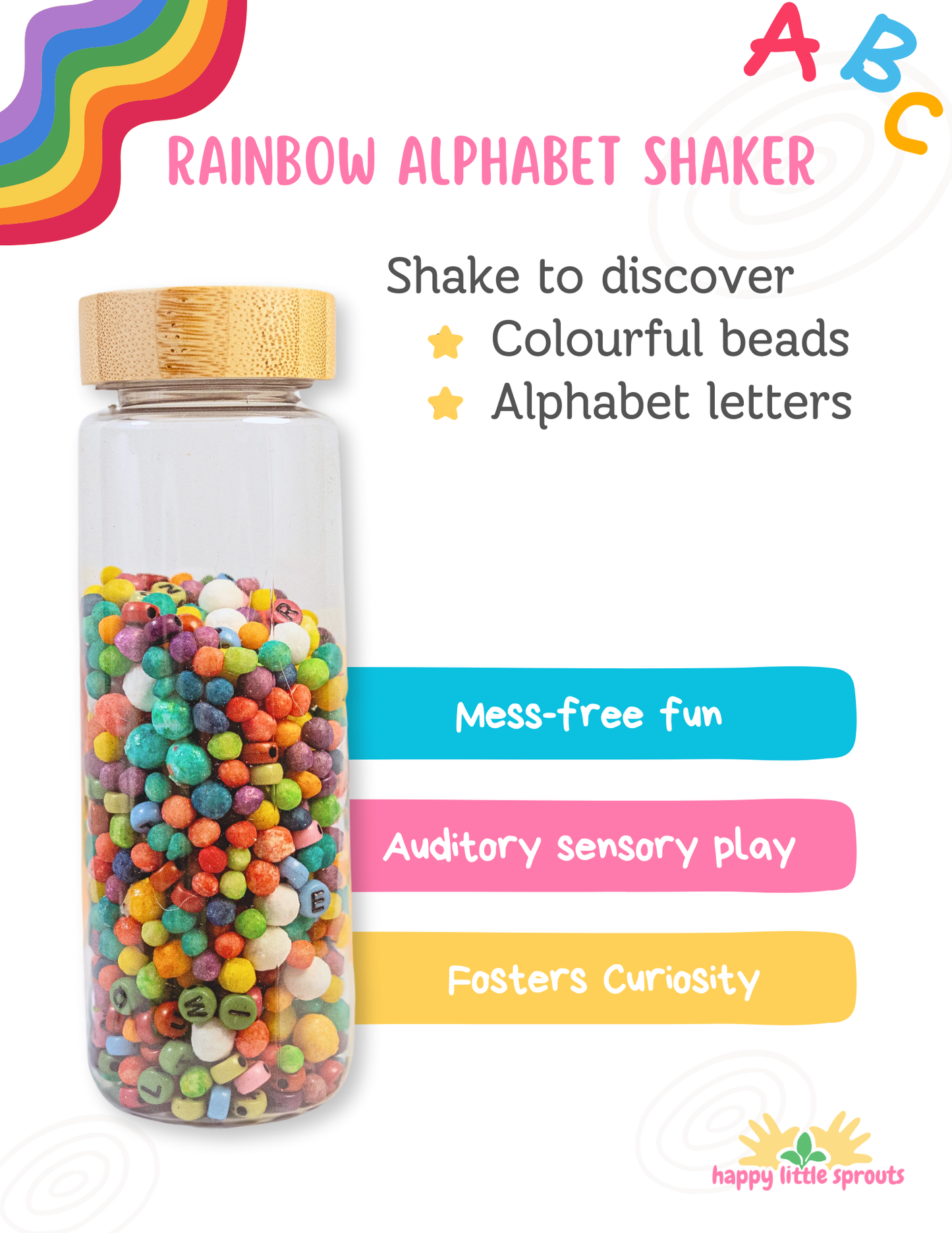 Rainbow Sensory Shaker Bottle | Montessori fidget Bamboo Bottle