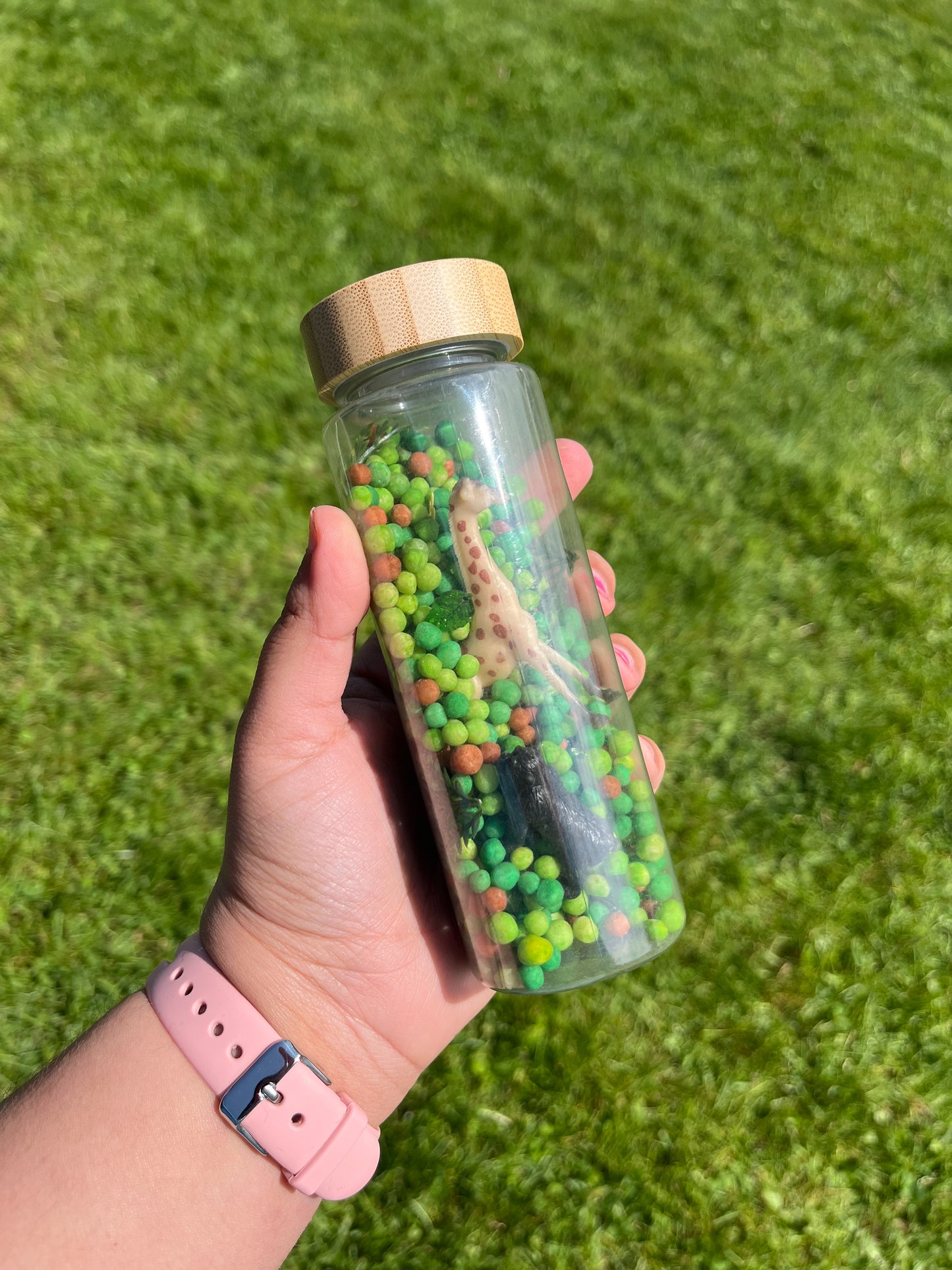 Wild World Sensory Shaker Bottle | Montessori fidget Bamboo Bottle