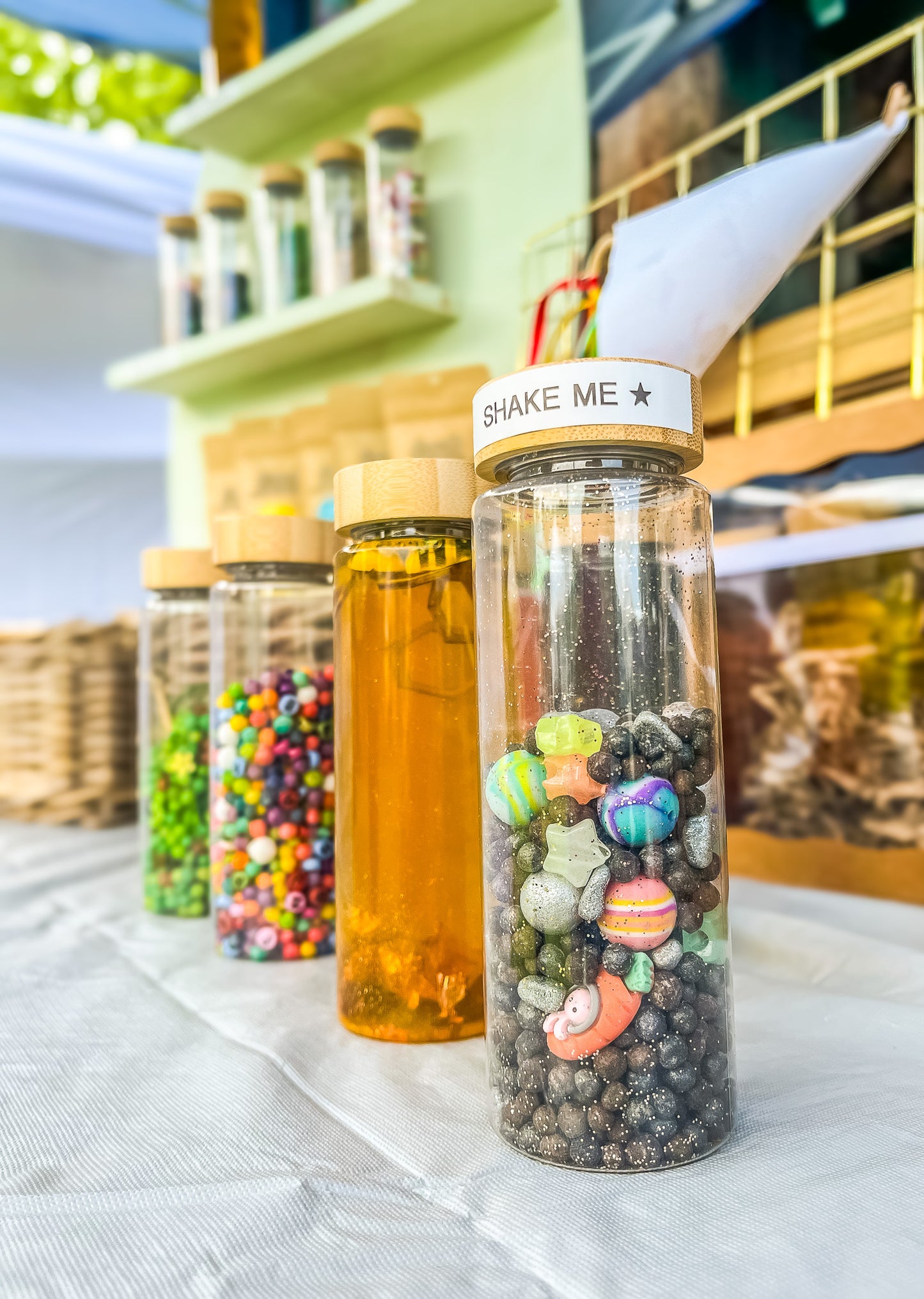 Rainbow Sensory Shaker Bottle | Montessori fidget Bamboo Bottle