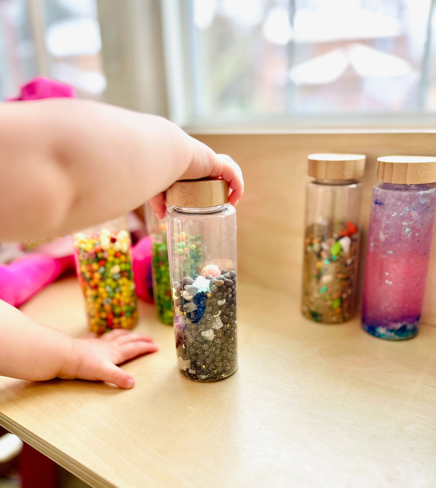 Rainbow Sensory Shaker Bottle | Montessori fidget Bamboo Bottle