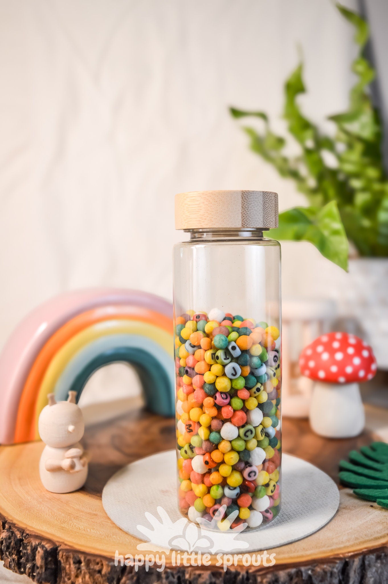 Rainbow Sensory Shaker Bottle | Montessori fidget Bamboo Bottle