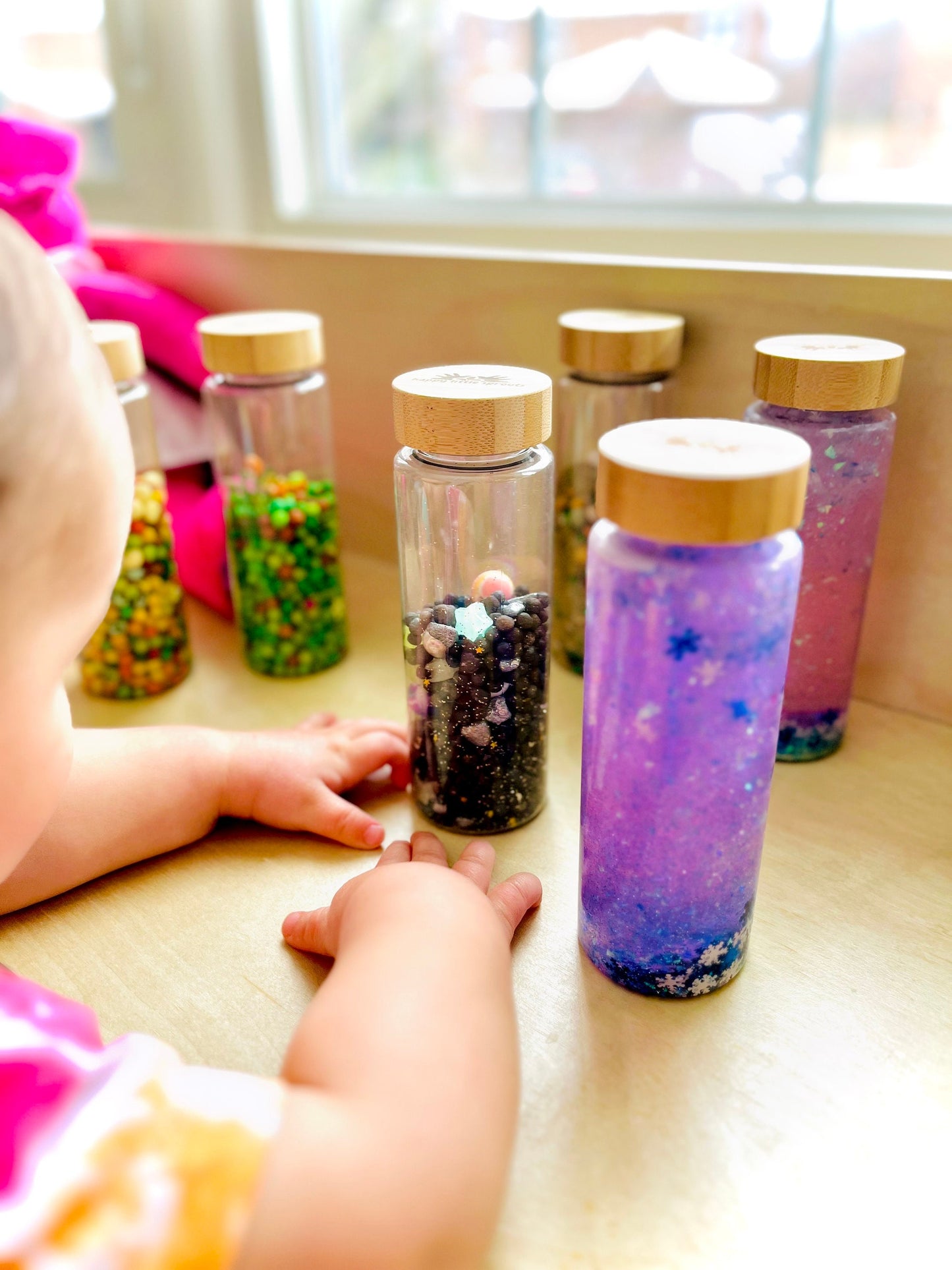 Starry Night Sensory Shaker – Calming Glitter Bottle for Kids | Montessori-Inspired Fidget Toy with Bamboo Lid