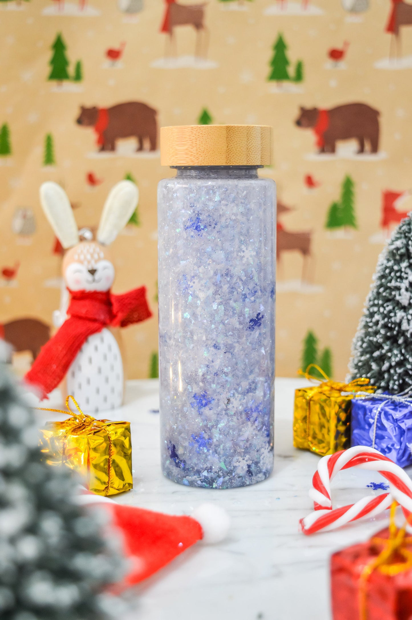 Blizzard Sensory Shaker calm down | Montessori fidget Bamboo Bottle