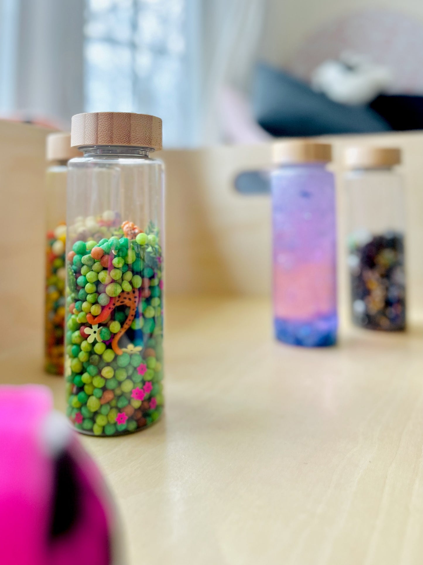 Wild World Sensory Shaker Bottle | Montessori fidget Bamboo Bottle