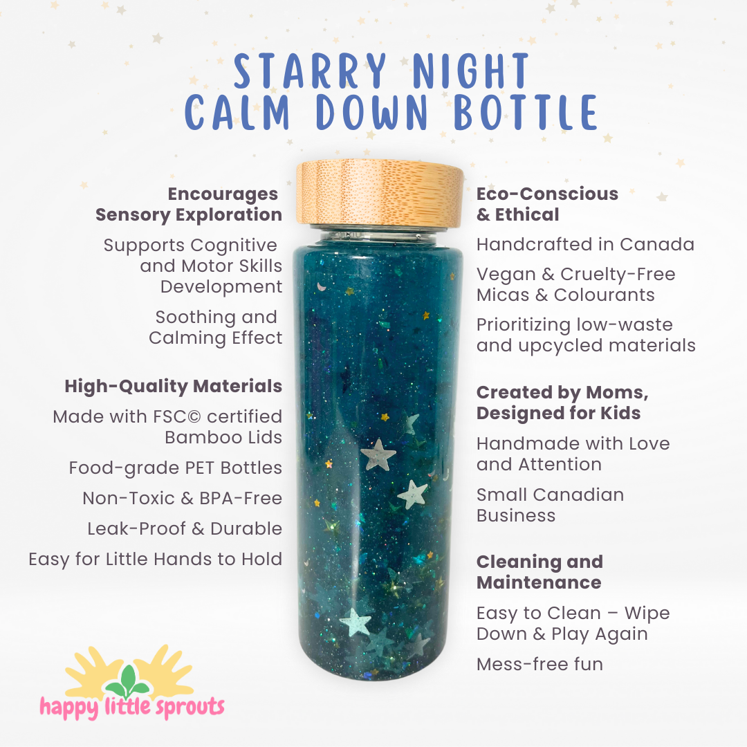 Starry Night Sensory Shaker – Calming Glitter Bottle for Kids | Montessori-Inspired Fidget Toy with Bamboo Lid