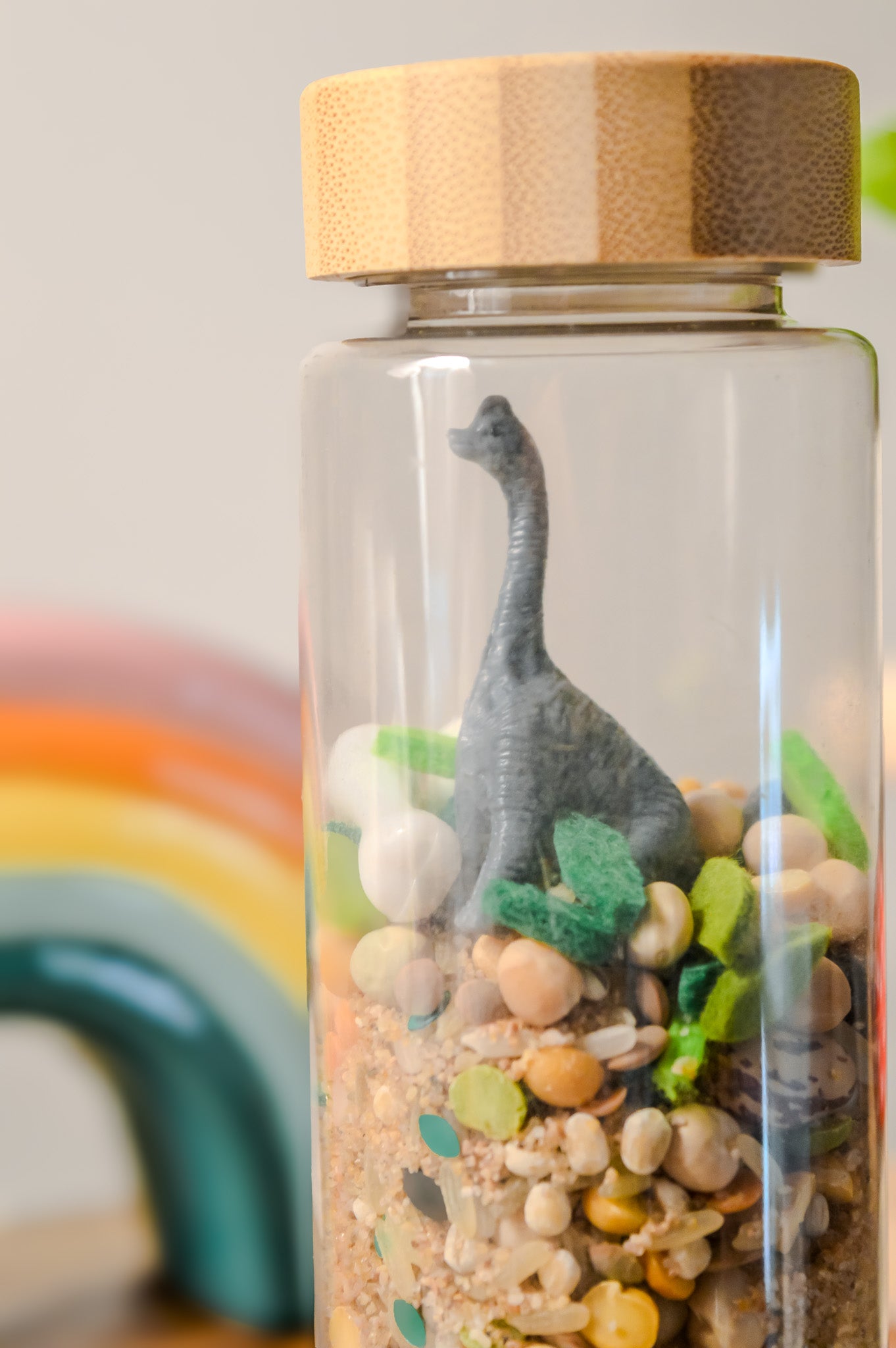 Dino Sensory Shaker Bottle |  Montessori fidget Bamboo Bottle