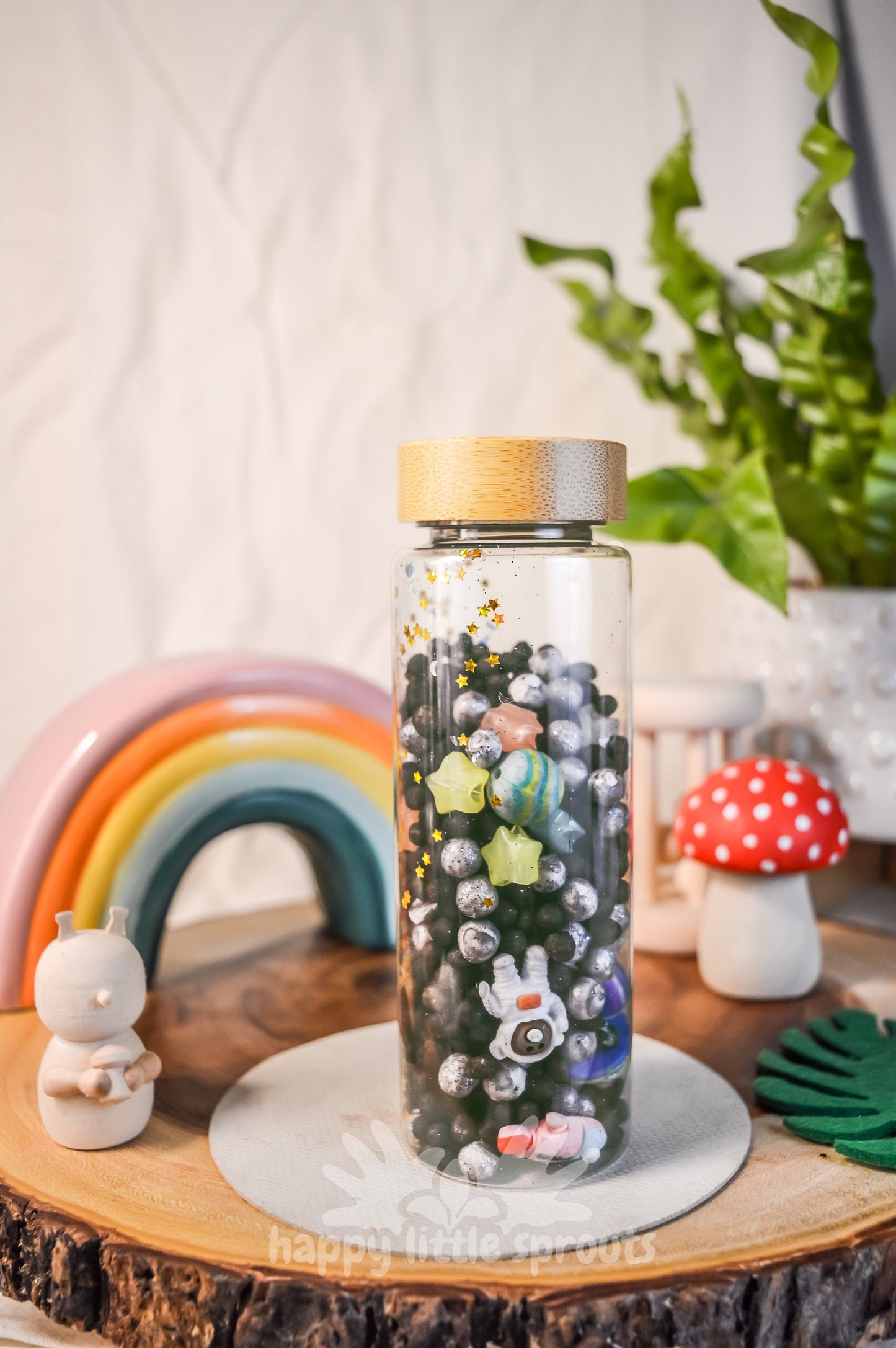 Galaxy Stars Sensory Shaker Discovery bottle | Montessori fidget Bamboo Bottle
